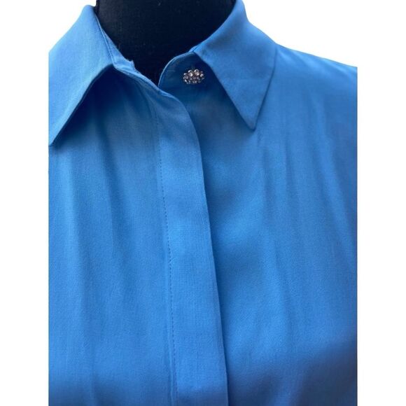 NEW ZARA sky blue Satin Button Up Mini Dress with Gem Detailing - Picture 11 of 13